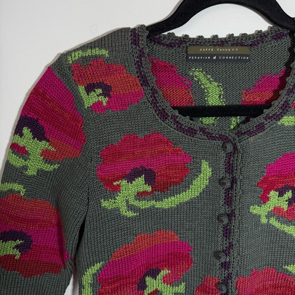 Peruvian Connection Kaffe Fassett Knit Pima Cotton Cardigan Button Up XS Tomato - Picture 4 of 14